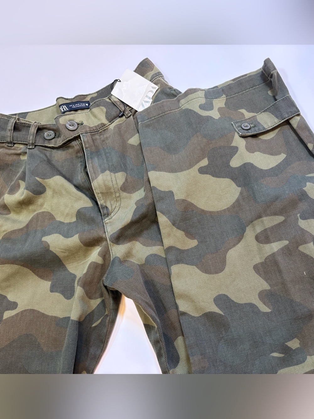 Zara Camo Wide Leg Pants | NWT | Size S | 100% Cotton | Zip Fly - Picture 8 of 14